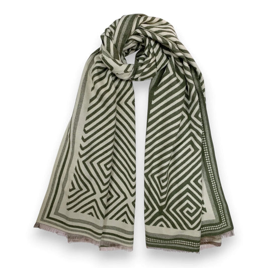 Khaki Geometric Print Cashmere Blend Winter Scarf