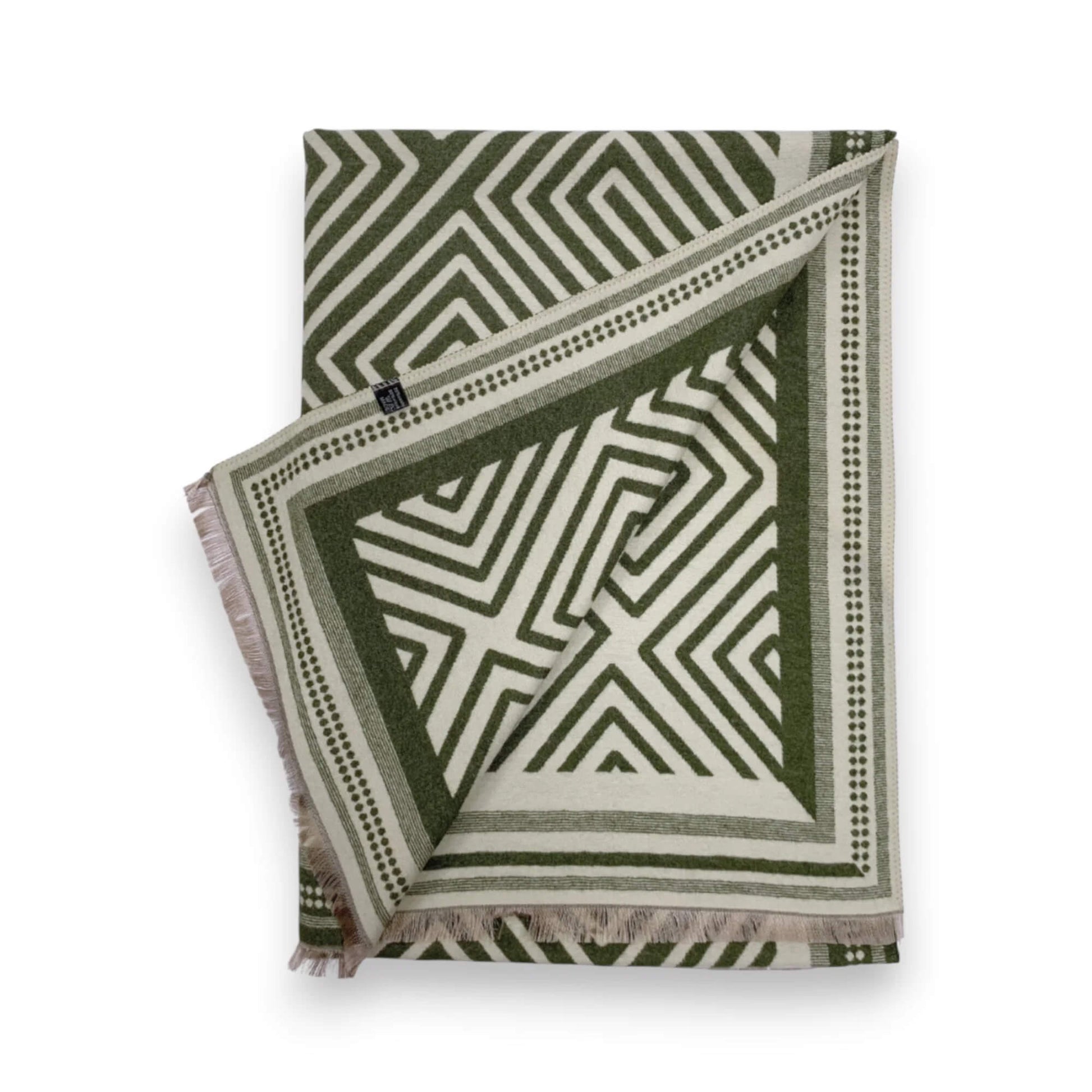 Khaki Geometric Print Cashmere Blend Winter Scarf