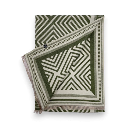Khaki Geometric Print Cashmere Blend Winter Scarf