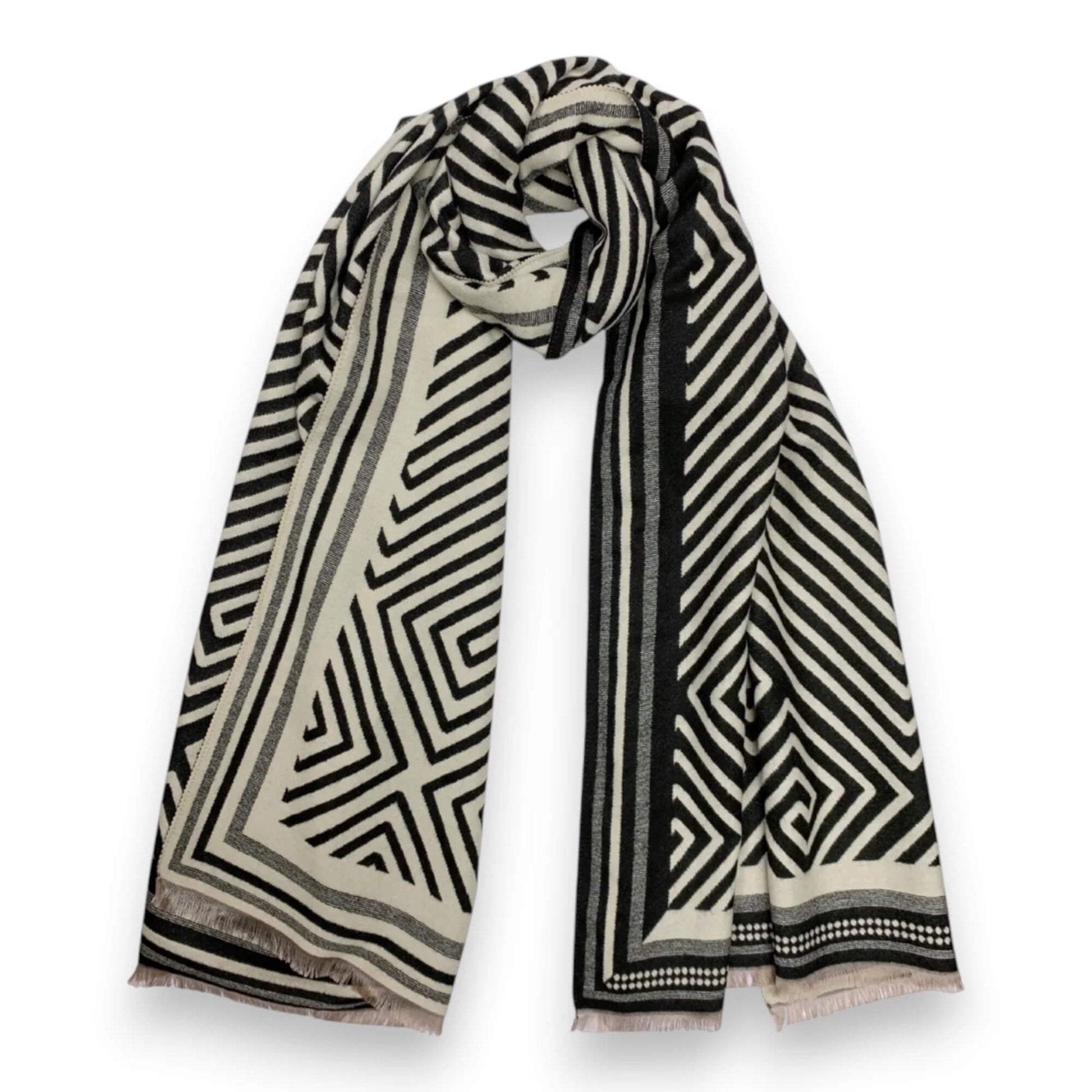 Black Geometric Print Cashmere Blend Winter Scarf