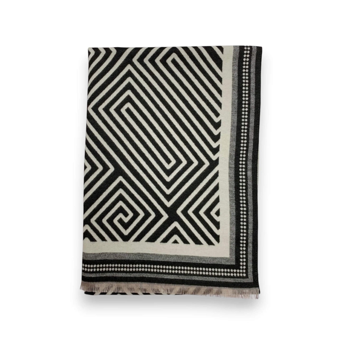 Black Geometric Print Cashmere Blend Winter Scarf