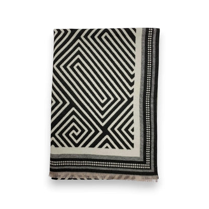 Black Geometric Print Cashmere Blend Winter Scarf