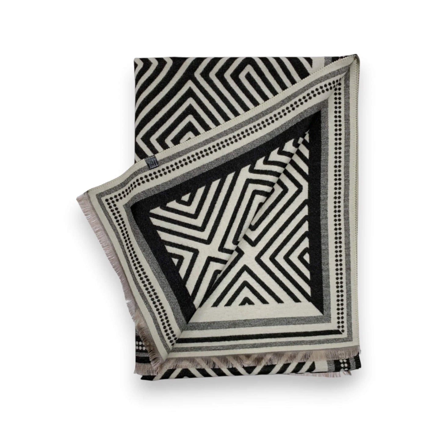 Black Geometric Print Cashmere Blend Winter Scarf