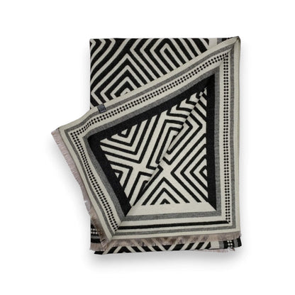 Black Geometric Print Cashmere Blend Winter Scarf