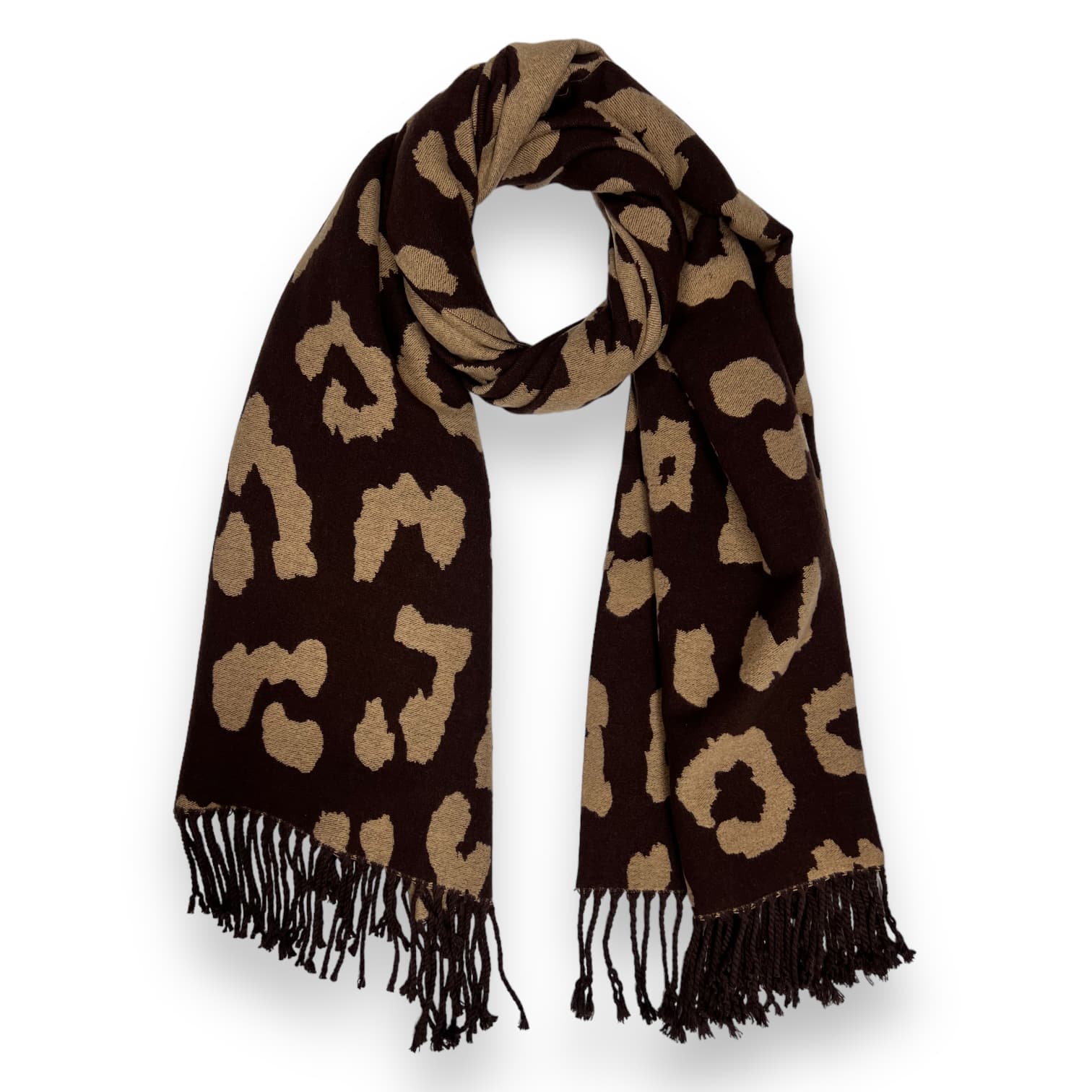 Brown Leopard Print Cashmere Blend Winter Scarf