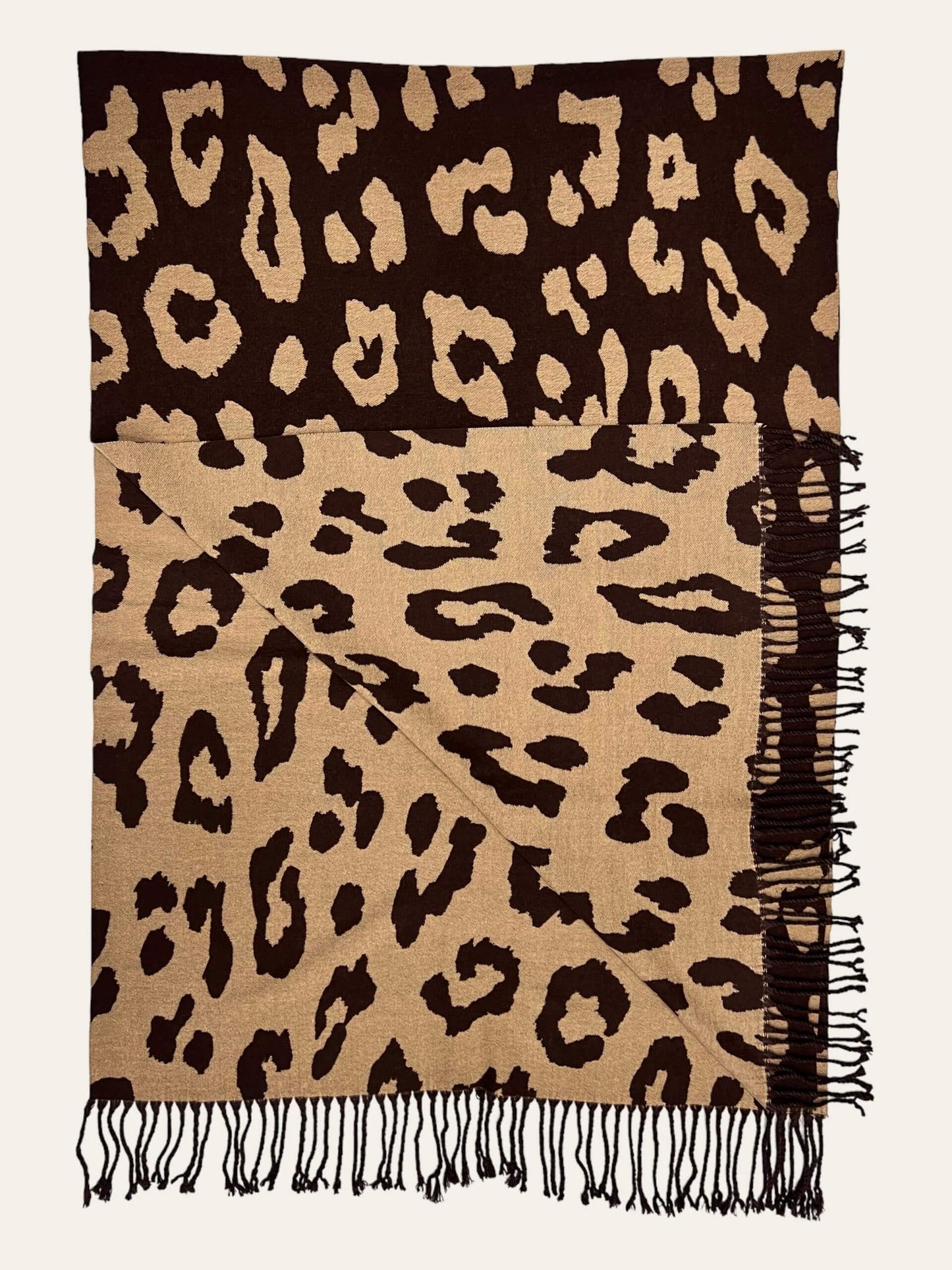 Brown Leopard Print Cashmere Blend Winter Scarf