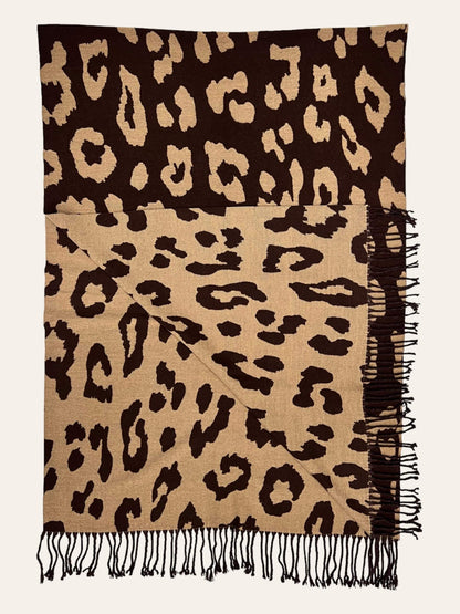 Brown Leopard Print Cashmere Blend Winter Scarf