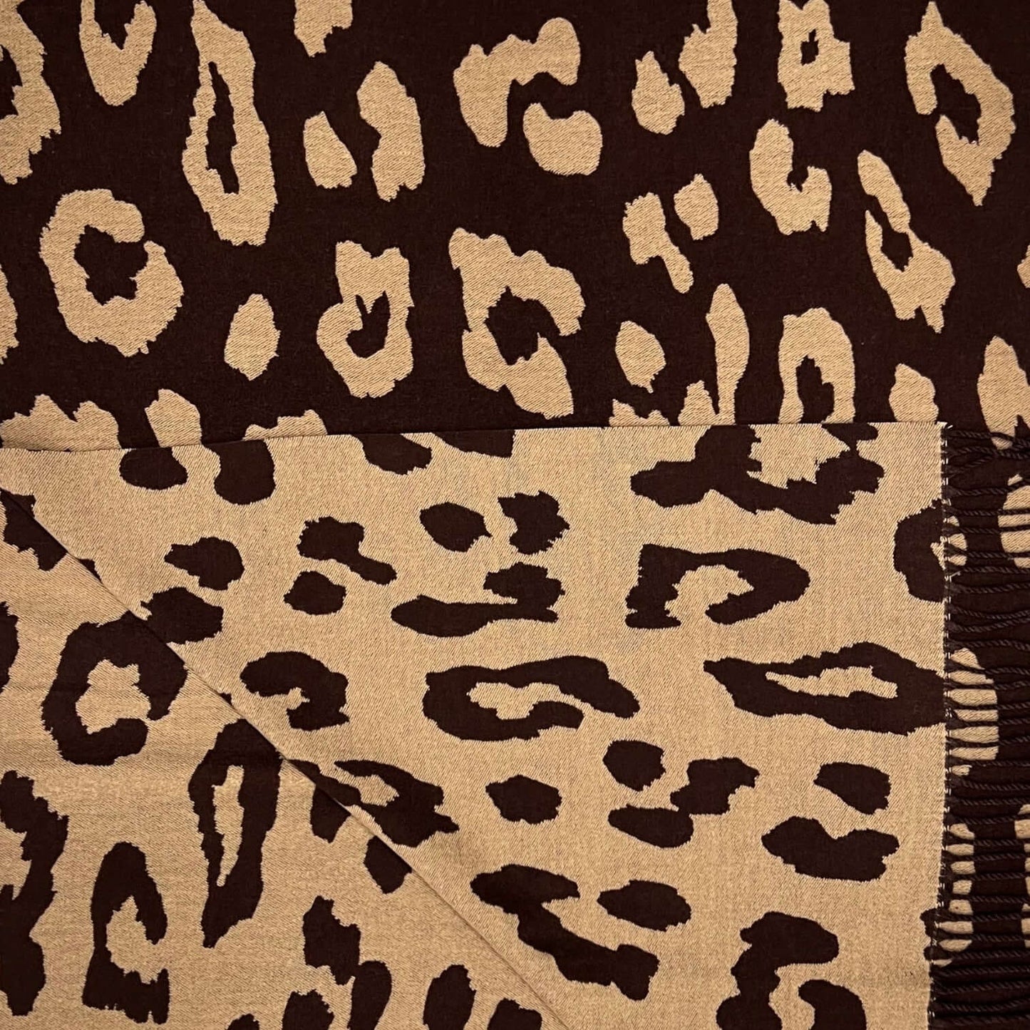 Brown Leopard Print Cashmere Blend Winter Scarf