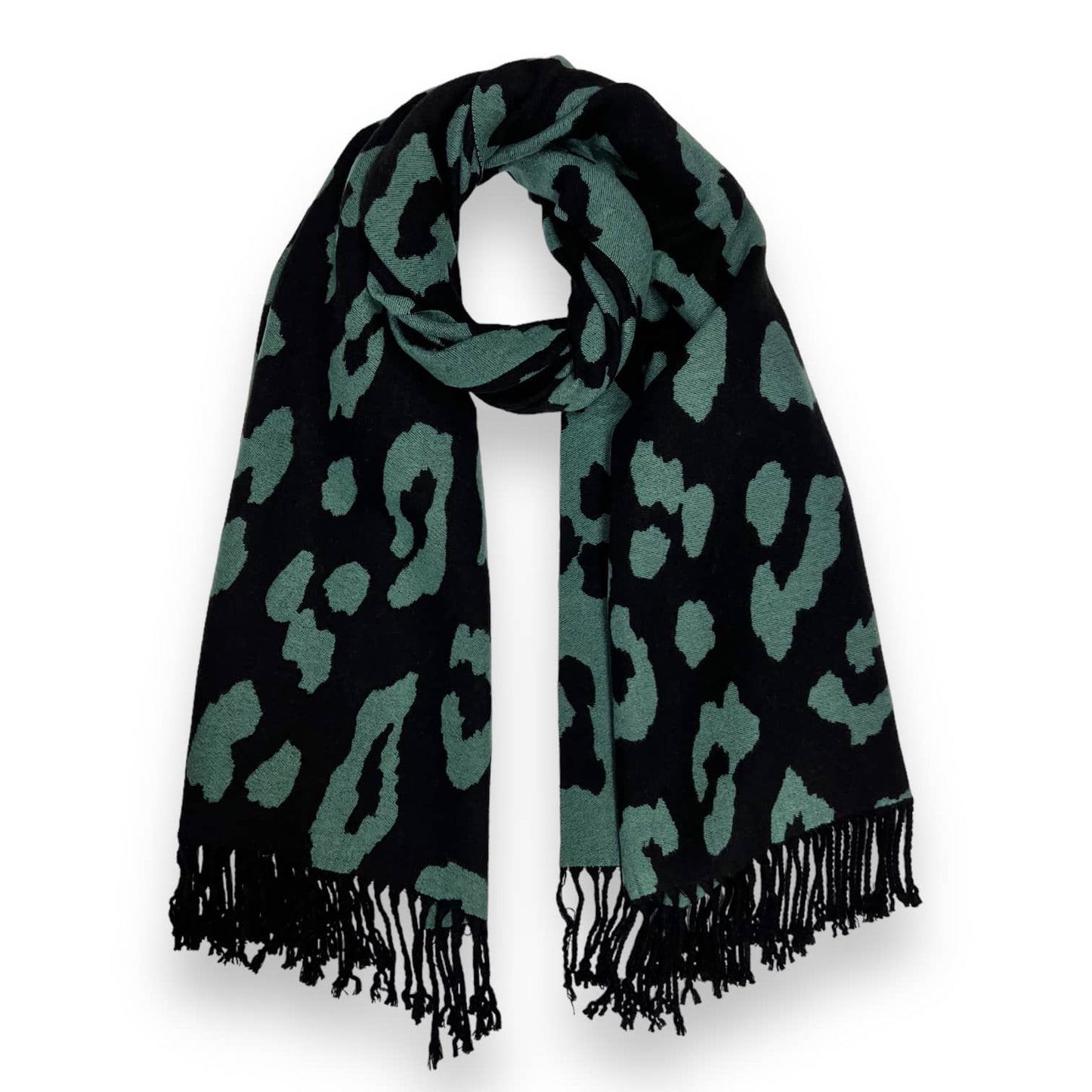 Teal Leopard Print Cashmere Blend Winter Scarf