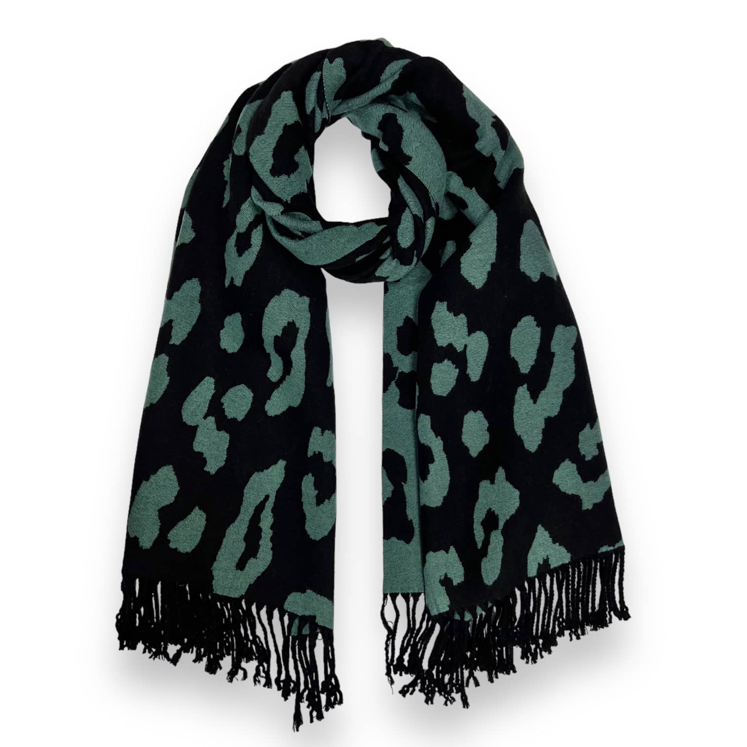 Teal Leopard Print Cashmere Blend Winter Scarf