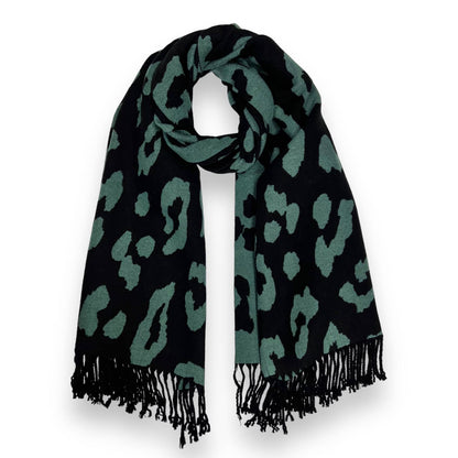 Teal Leopard Print Cashmere Blend Winter Scarf