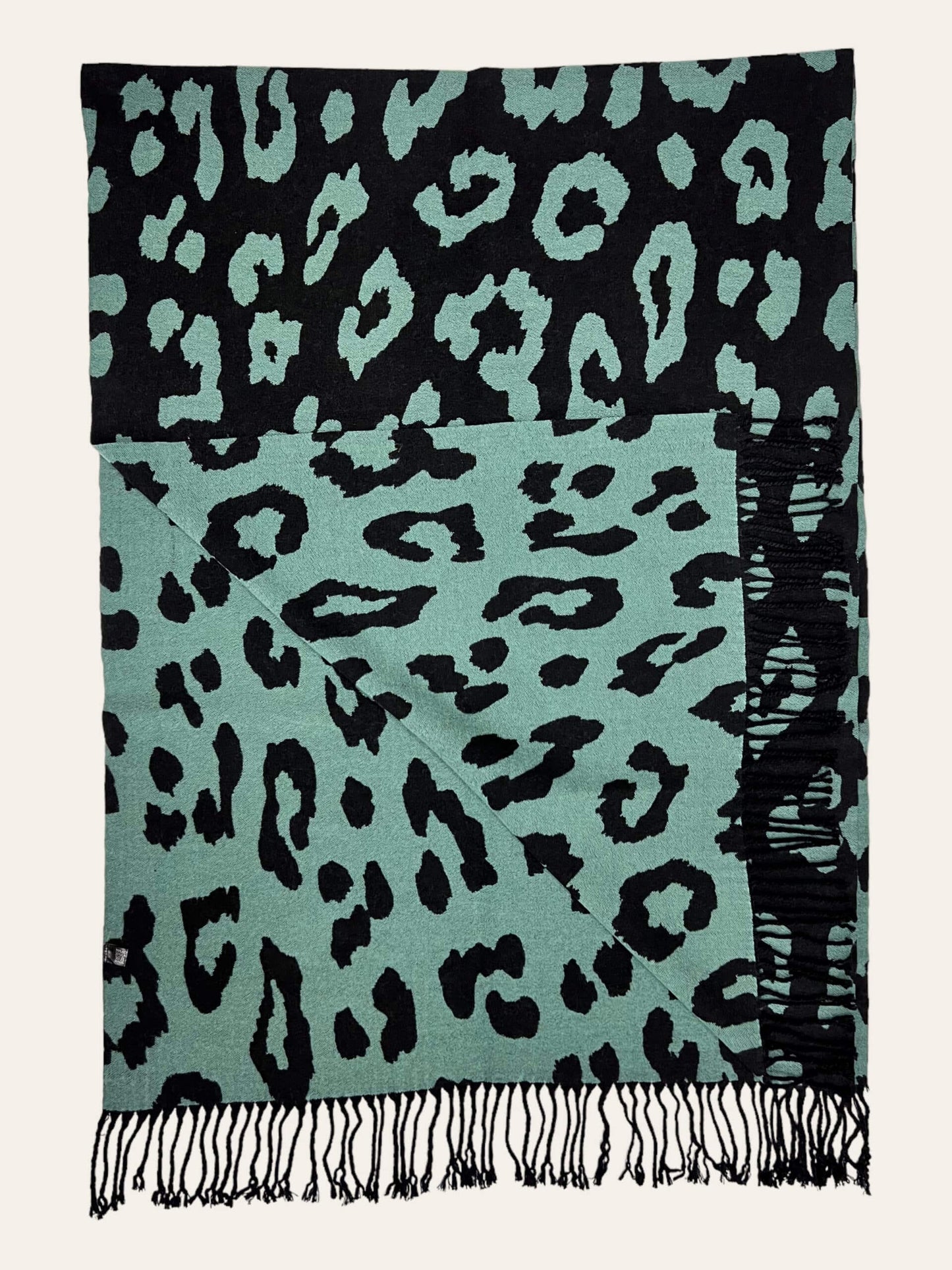 Teal Leopard Print Cashmere Blend Winter Scarf