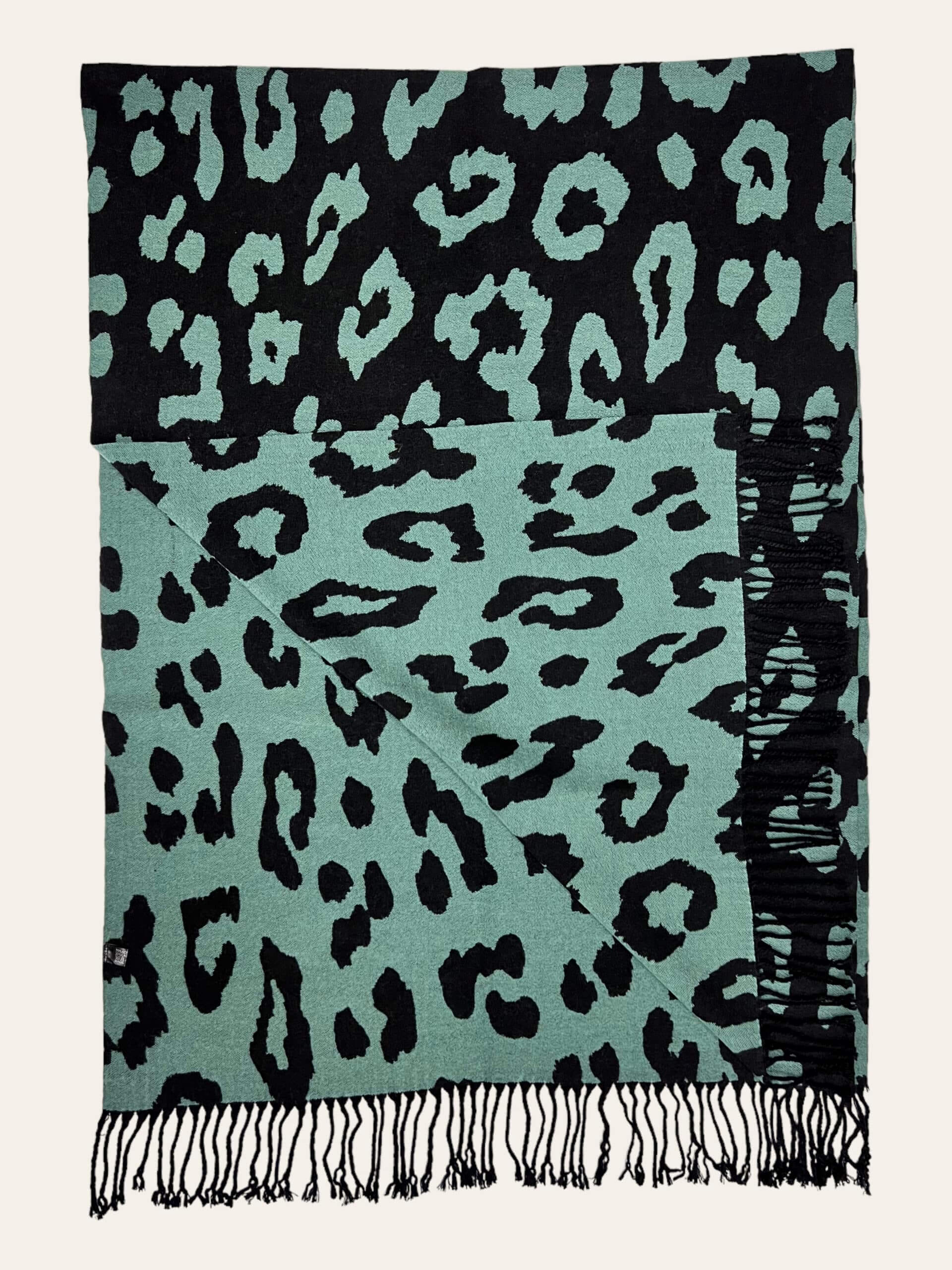 Teal Leopard Print Cashmere Blend Winter Scarf