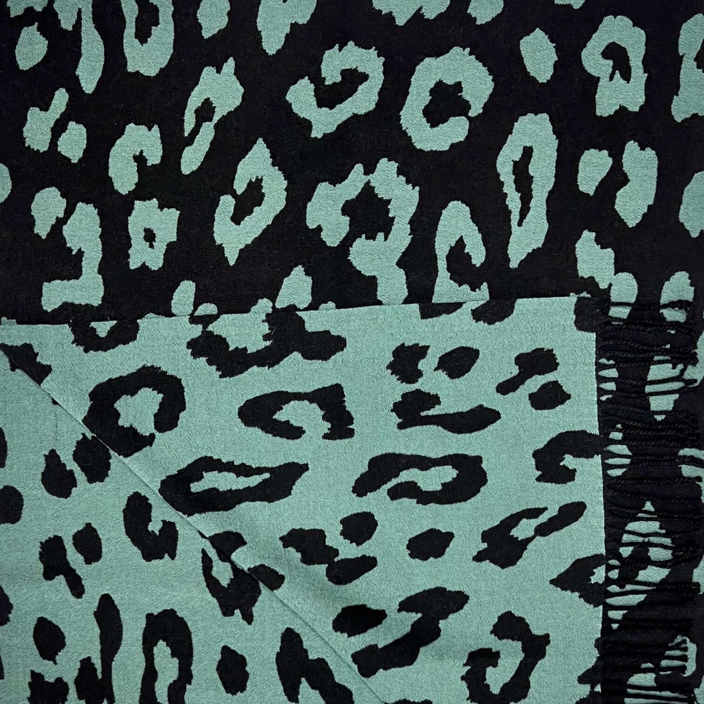 Teal Leopard Print Cashmere Blend Winter Scarf