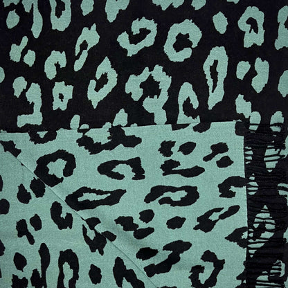 Teal Leopard Print Cashmere Blend Winter Scarf