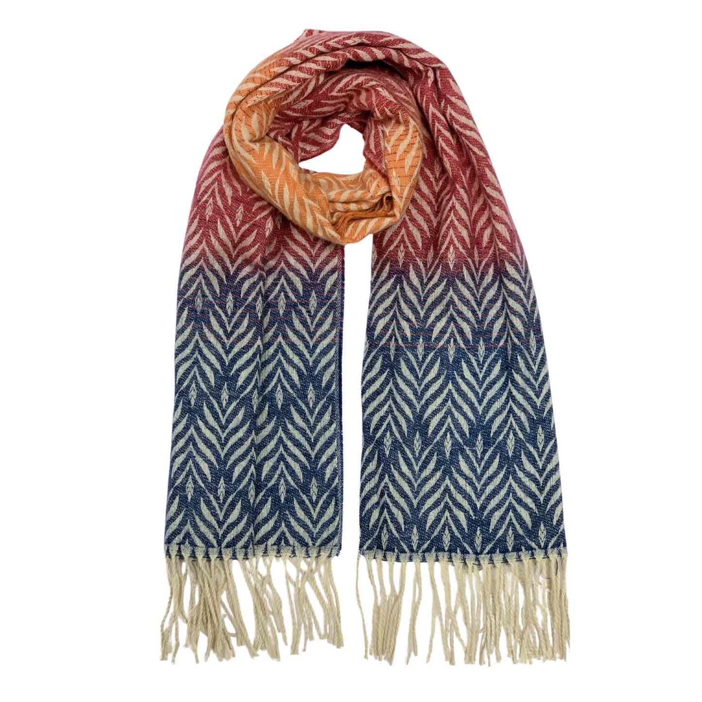 Terracotta Leaf Print Ombre Winter Scarf