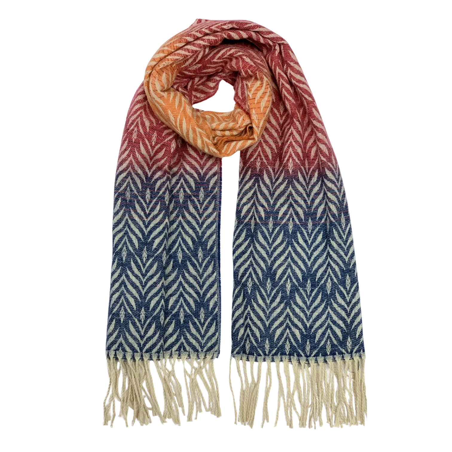 Terracotta Leaf Print Ombre Winter Scarf