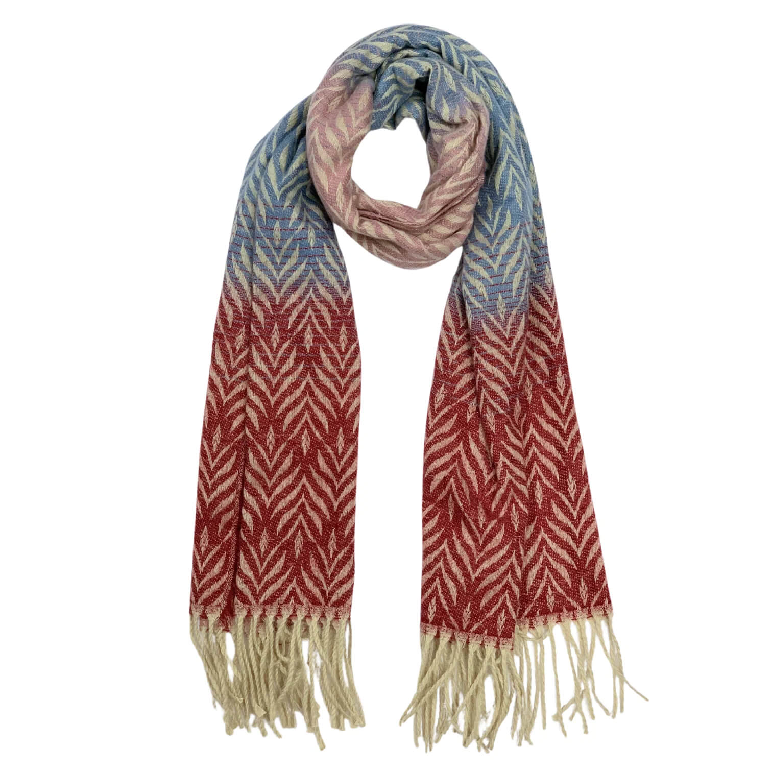 Blue Leaf Print Ombre Winter Scarf