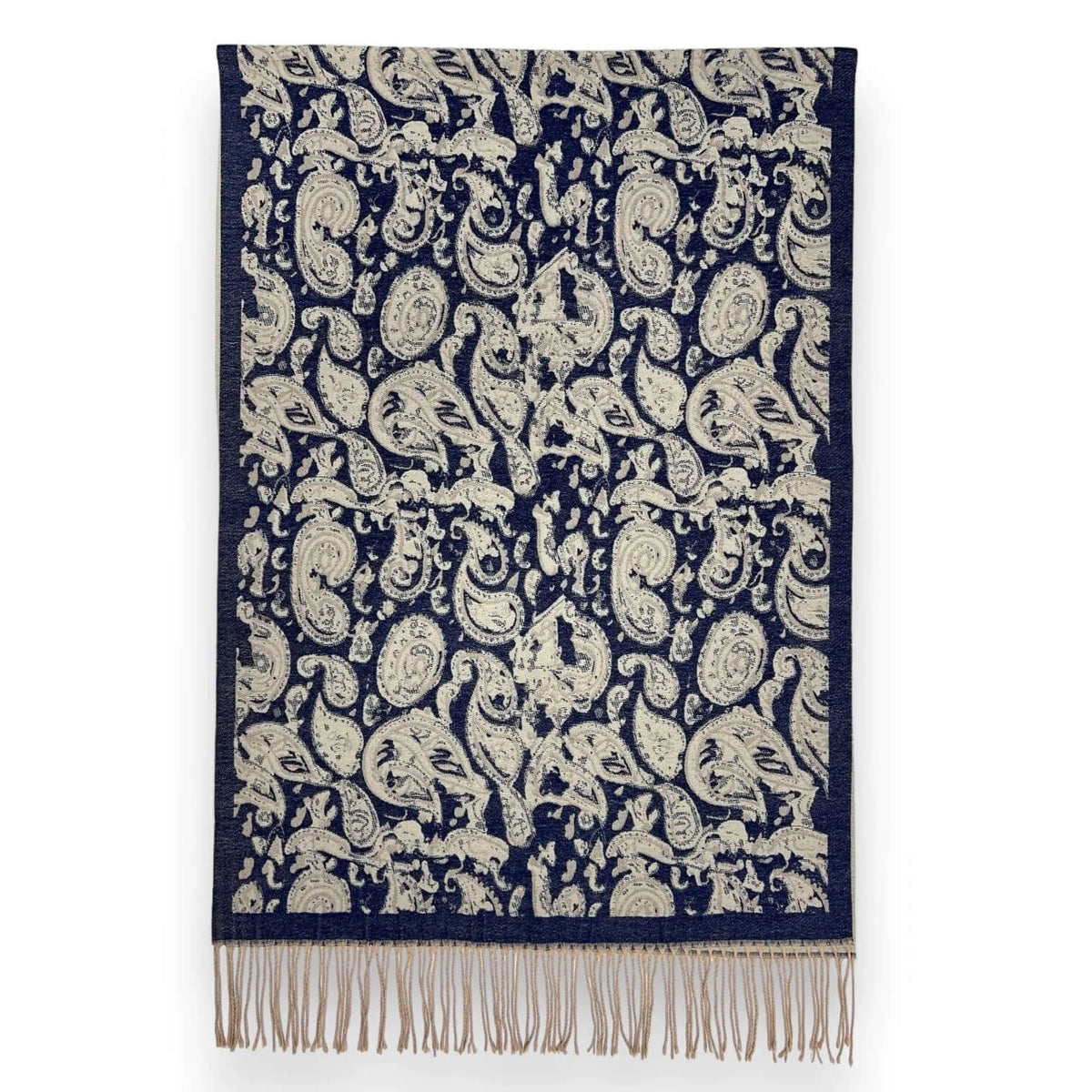 Navy Elegant Paisley Wool Blend Winter Scarf