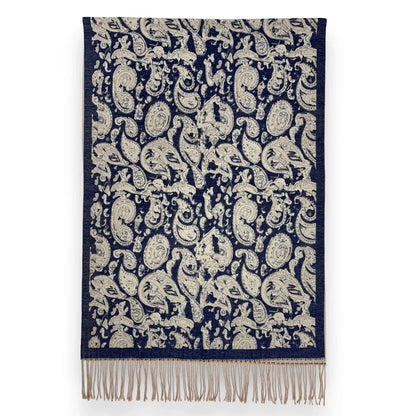 Navy Elegant Paisley Wool Blend Winter Scarf