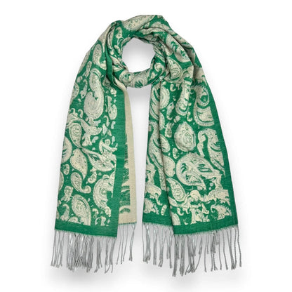 Green Elegant Paisley Wool Blend Winter Scarf