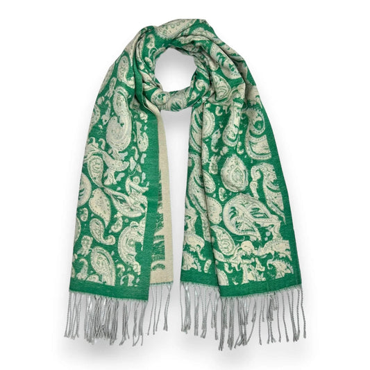 Green Elegant Paisley Wool Blend Winter Scarf