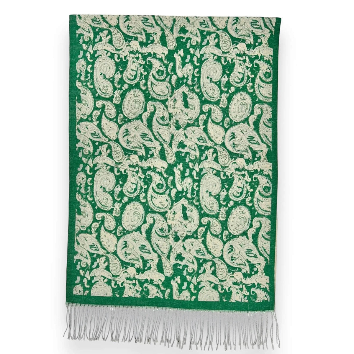 Green Elegant Paisley Wool Blend Winter Scarf