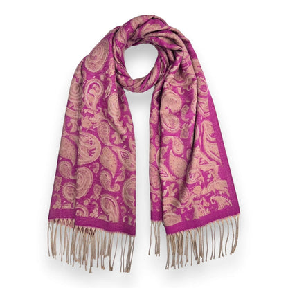 Hot Pink Elegant Paisley Wool Blend Winter Scarf
