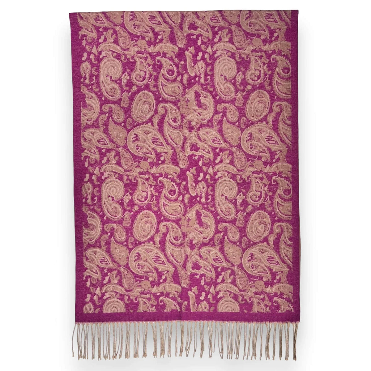 Hot Pink Elegant Paisley Wool Blend Winter Scarf