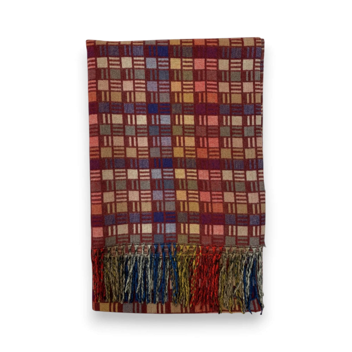 Burgundy Cube Print Cashmere Blend Winter Scarf