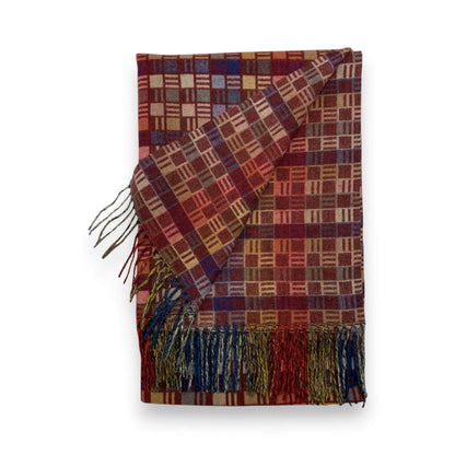 Burgundy Cube Print Cashmere Blend Winter Scarf