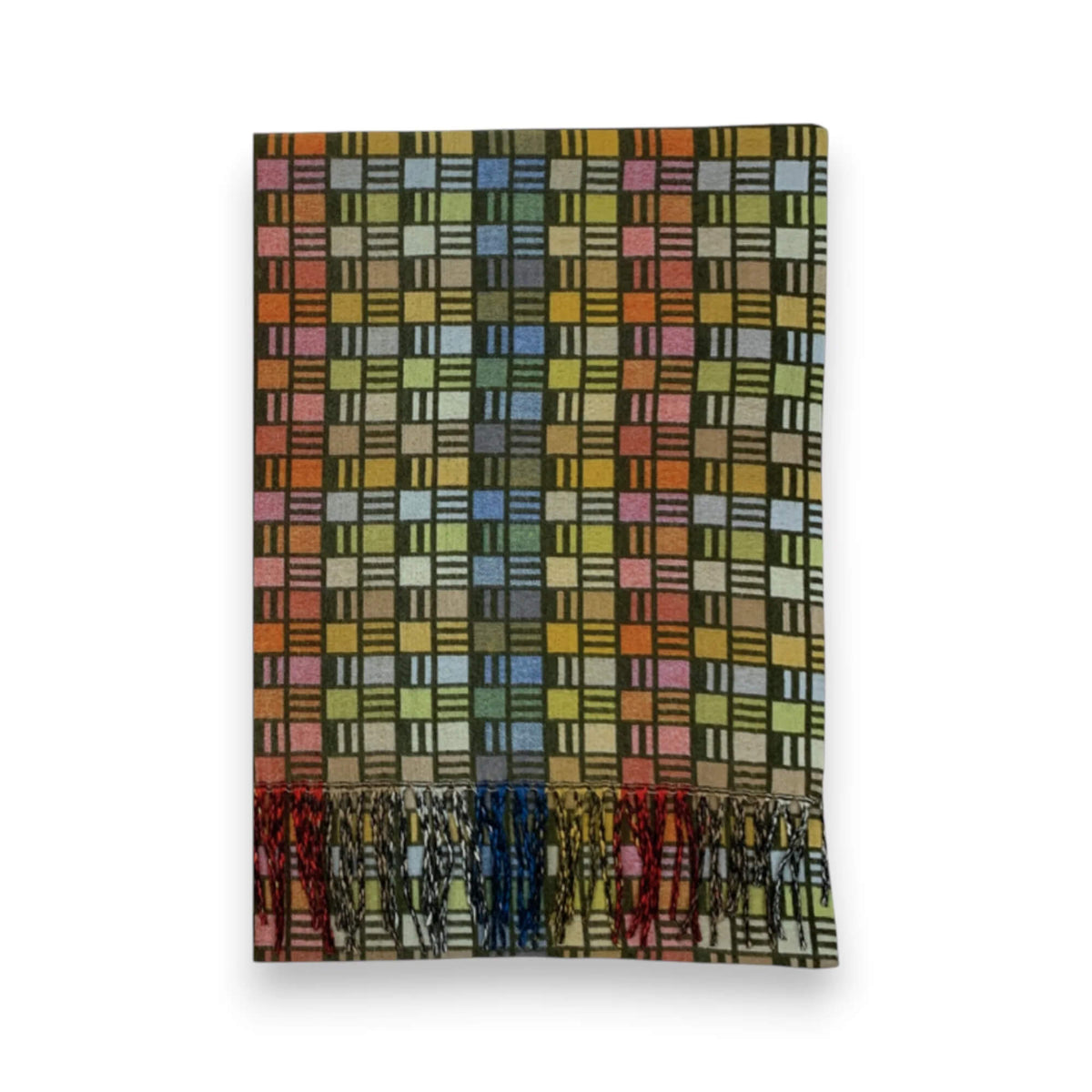 Khaki Cube Print Cashmere Blend Winter Scarf