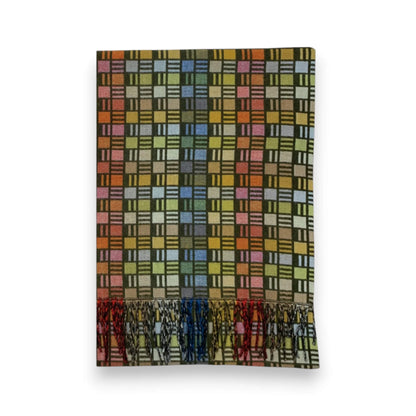 Khaki Cube Print Cashmere Blend Winter Scarf