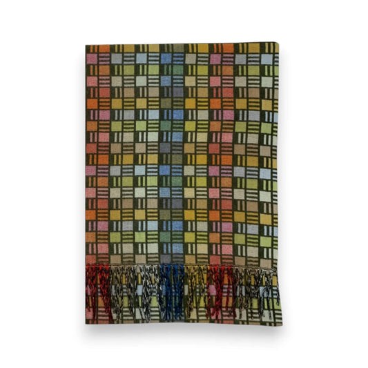 Khaki Cube Print Cashmere Blend Winter Scarf
