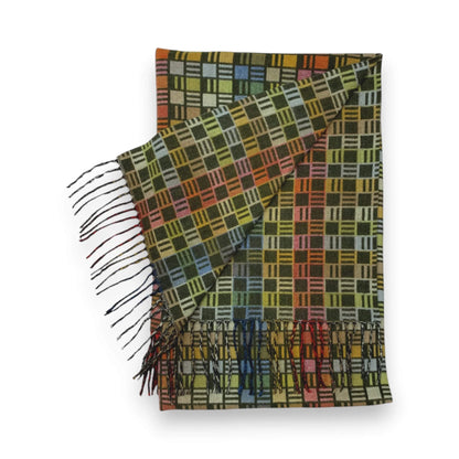 Khaki Cube Print Cashmere Blend Winter Scarf