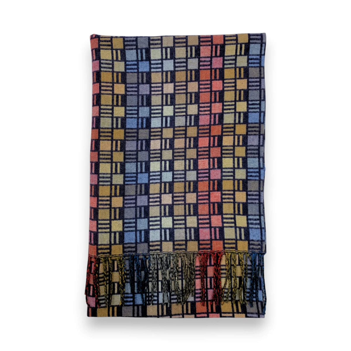 Navy Cube Print Cashmere Blend Winter Scarf