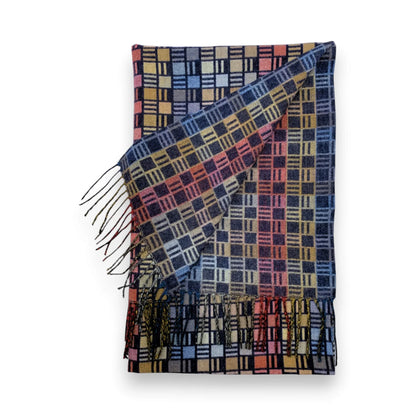Navy Cube Print Cashmere Blend Winter Scarf