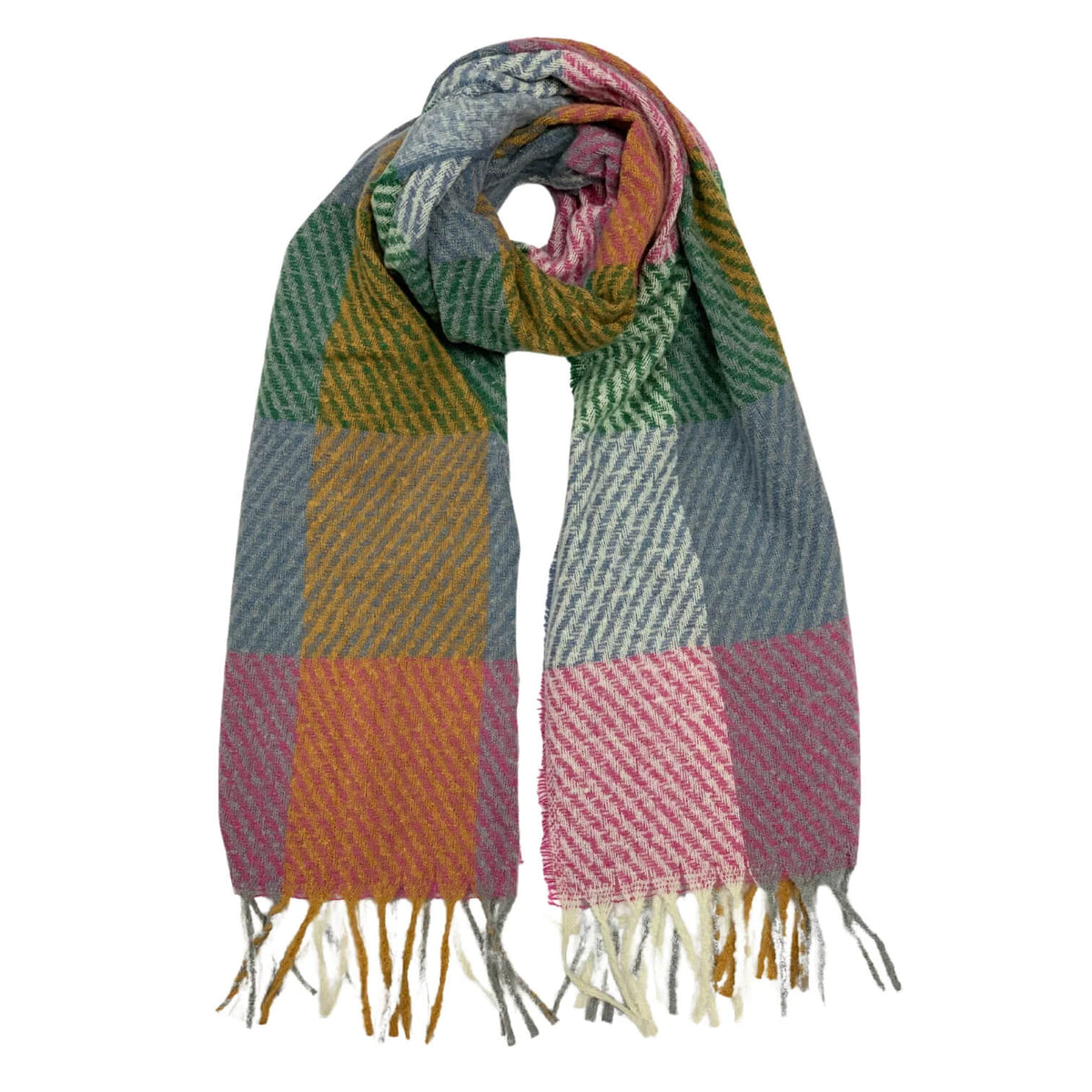 Green Colourblock Zigzag Print Winter Scarf