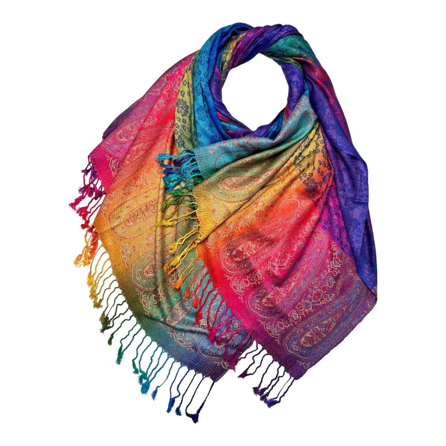 Royal Blue Rainbow Sakura Flower Print Pashmina Scarf