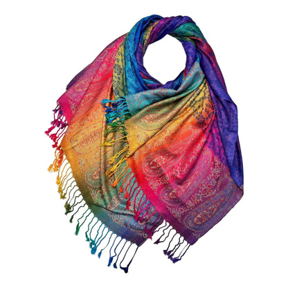 Royal Blue Rainbow Sakura Flower Print Pashmina Scarf