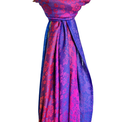 Royal Blue Rainbow Sakura Flower Print Pashmina Scarf