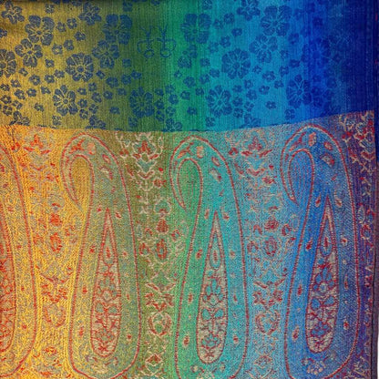 Royal Blue Rainbow Sakura Flower Print Pashmina Scarf