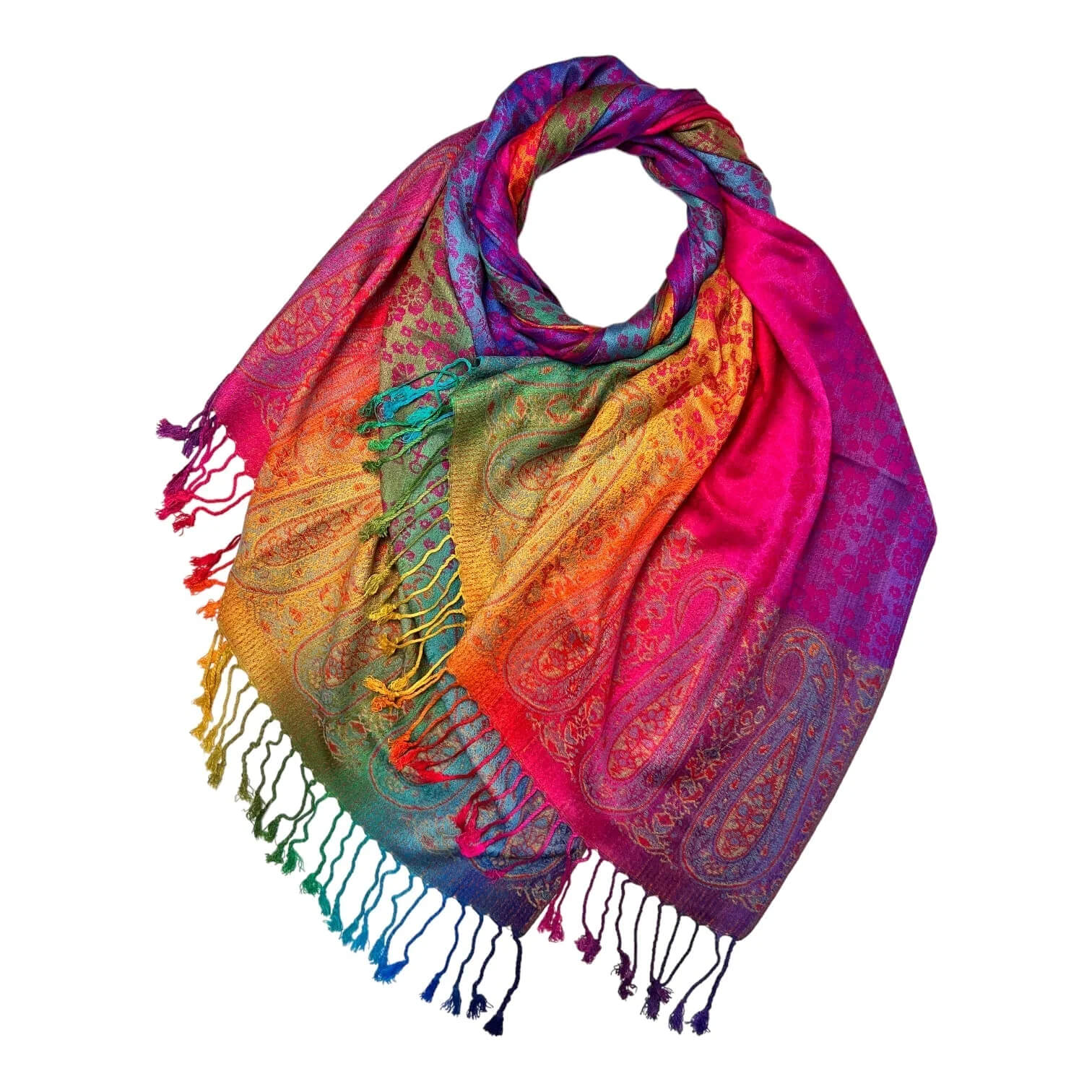 Hot Pink Rainbow Sakura Flower Print Pashmina Scarf