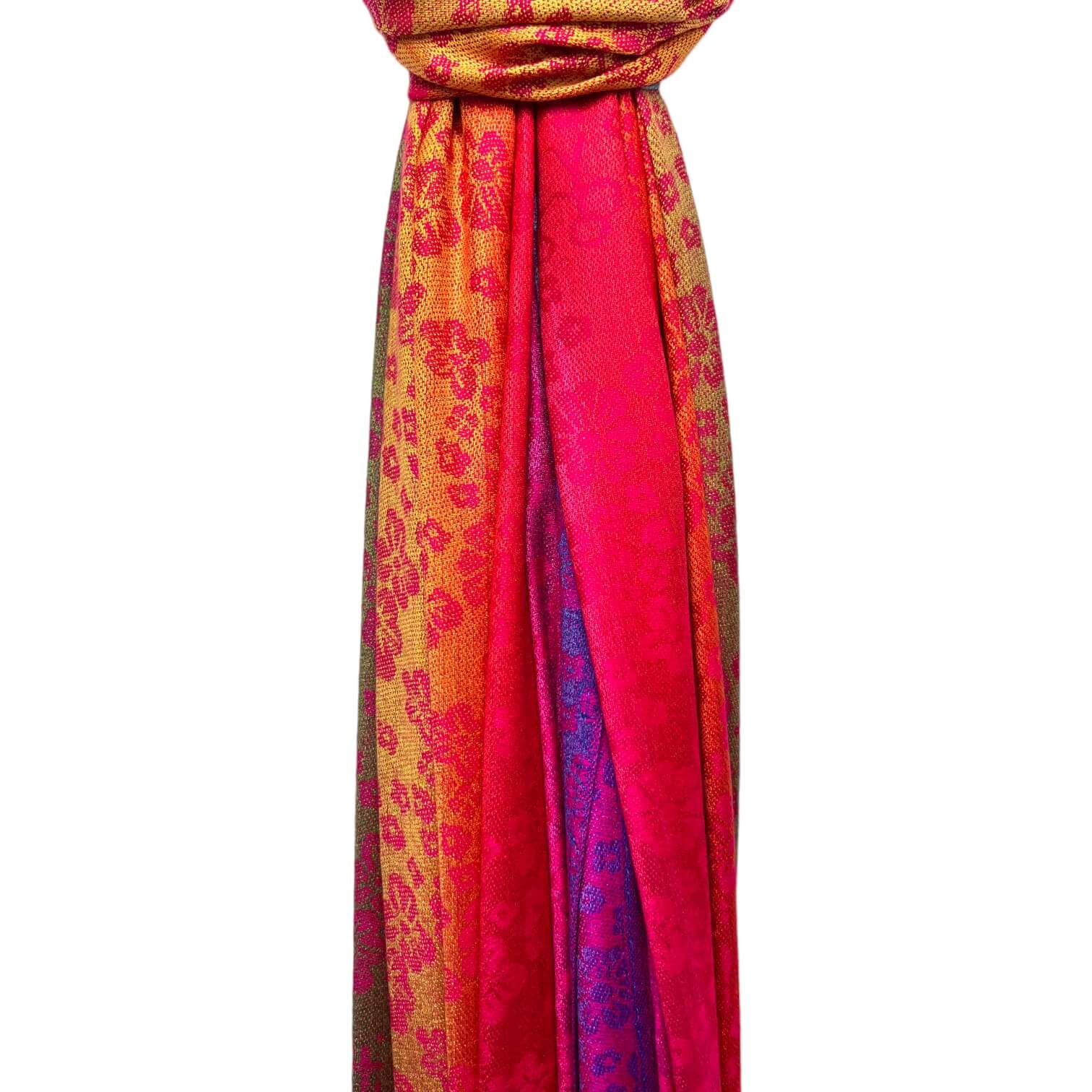 Hot Pink Rainbow Sakura Flower Print Pashmina Scarf