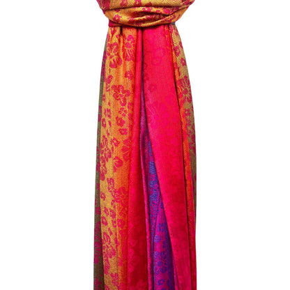 Hot Pink Rainbow Sakura Flower Print Pashmina Scarf