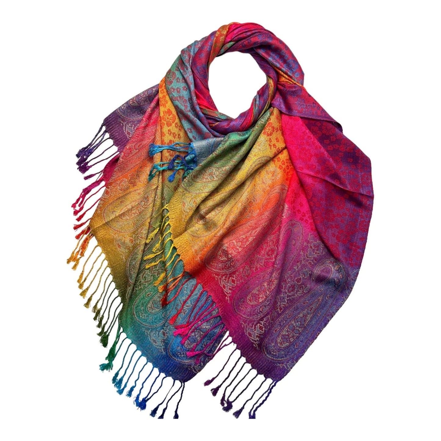 Red Rainbow Sakura Flower Print Pashmina Scarf