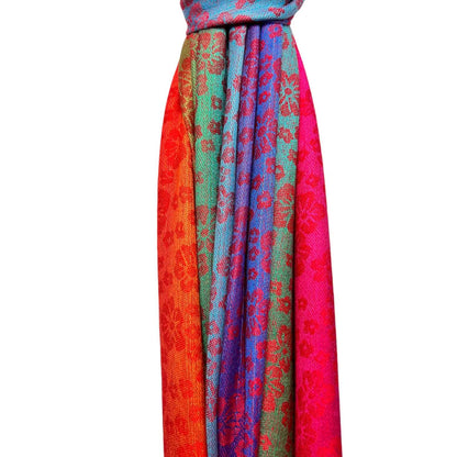 Red Rainbow Sakura Flower Print Pashmina Scarf