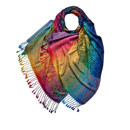 Black Rainbow Sakura Flower Print Pashmina Scarf