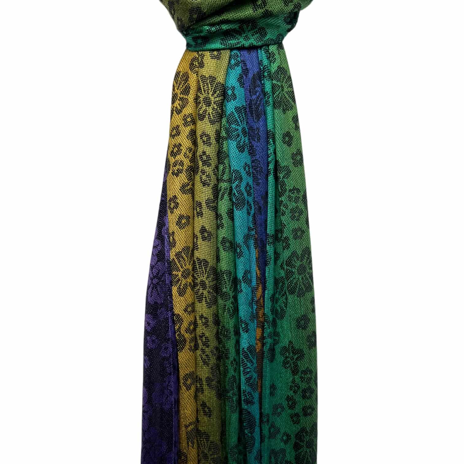 Black Rainbow Sakura Flower Print Pashmina Scarf