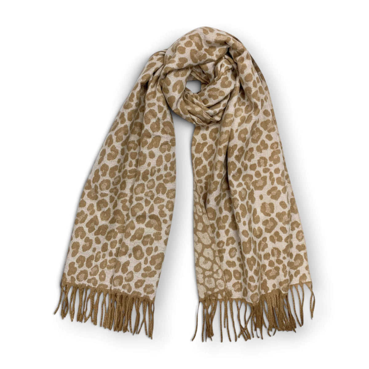 Beige Cheetah Print Wool Blend Winter Scarf